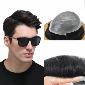 Hair Toupee Replacement System For Mens Toupee Virgin Real Human Hair Piece Ultra 0.06 Skin Men Hairpiece Toupee Protesis Capilar Para Hombre 8''X10'' #1 Jet Black