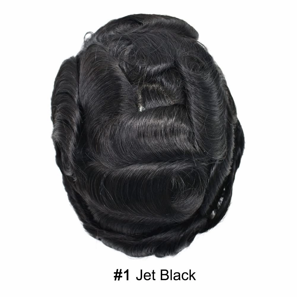 Hair Toupee Replacement System For Mens Toupee Virgin Real Human Hair Piece Ultra 0.06 Skin Men Hairpiece Toupee Protesis Capilar Para Hombre 8''X10'' #1 Jet Black