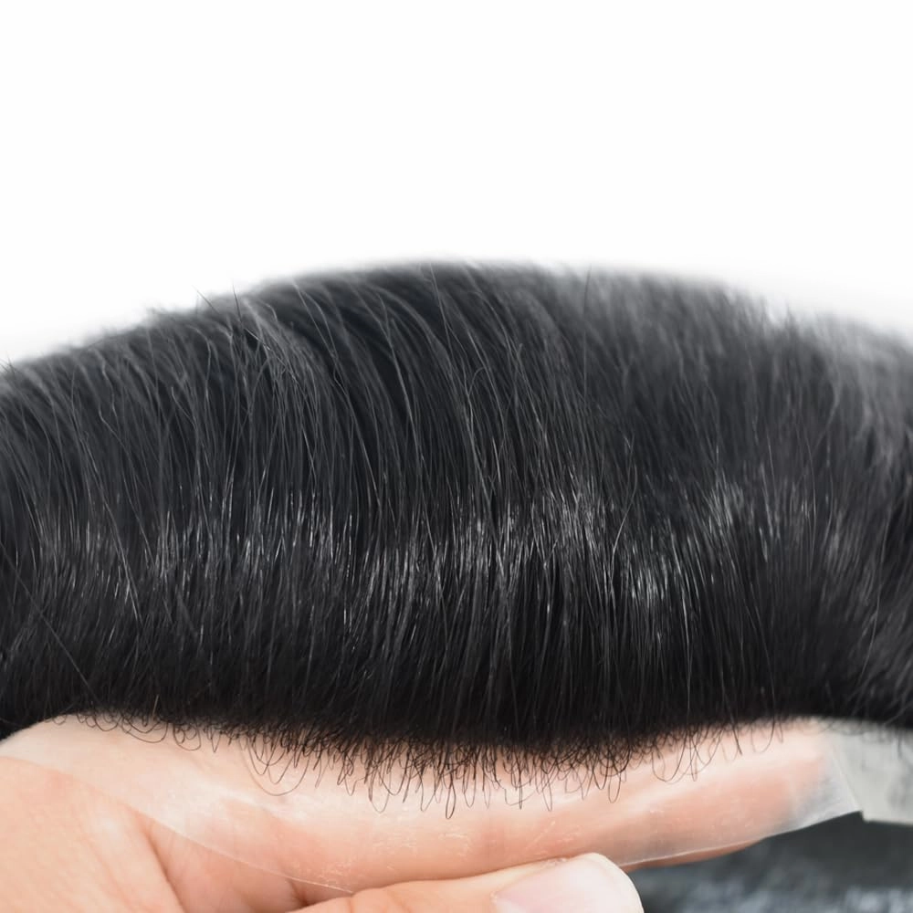 Hair Toupee Replacement System For Mens Toupee Virgin Real Human Hair Piece Ultra 0.06 Skin Men Hairpiece Toupee Protesis Capilar Para Hombre 8''X10'' #1 Jet Black