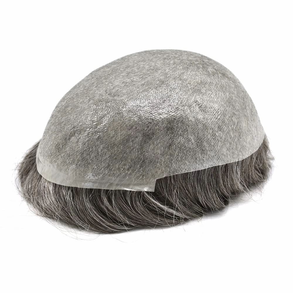 Hair Toupee Replacement System For Mens Toupee Virgin Real Human Hair Piece Ultra 0.06 Skin Men Hairpiece Toupee Protesis Capilar Para Hombre 8''X10'' #1B40#1B Off Black 40% Grey