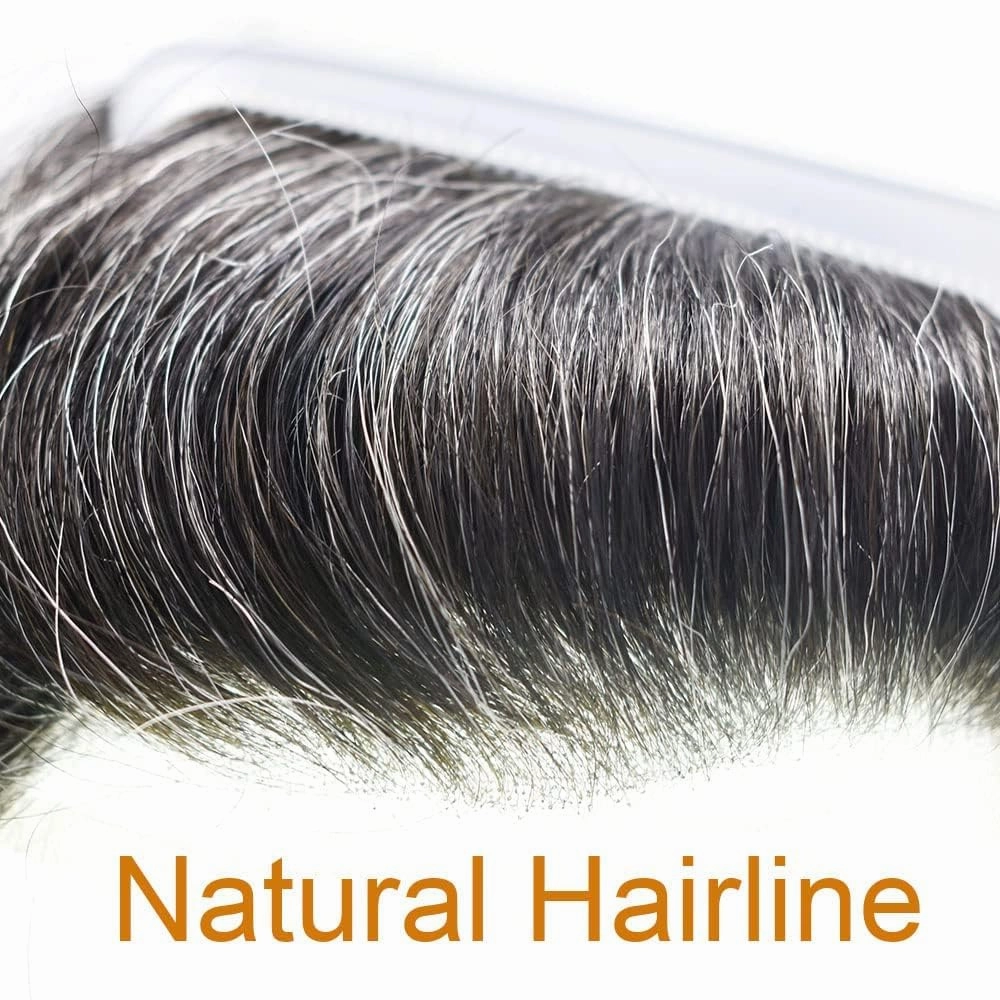 Hair Toupee Replacement System For Mens Toupee Virgin Real Human Hair Piece Ultra 0.06 Skin Men Hairpiece Toupee Protesis Capilar Para Hombre 8''X10'' #1B40#1B Off Black 40% Grey