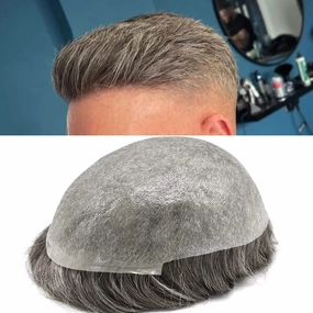 Hair Toupee Replacement System For Mens Toupee Virgin Real Human Hair Piece Ultra 0.06 Skin Men Hairpiece Toupee Protesis Capilar Para Hombre 8''X10'' #1B40#1B Off Black 40% Grey