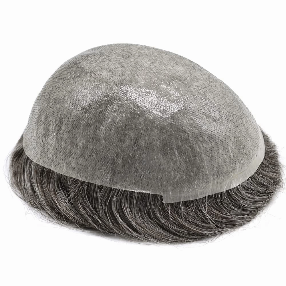 Hair Toupee Replacement System For Mens Toupee Virgin Real Human Hair Piece Ultra 0.06 Skin Men Hairpiece Toupee Protesis Capilar Para Hombre 8''X10'' #1B40#1B Off Black 40% Grey
