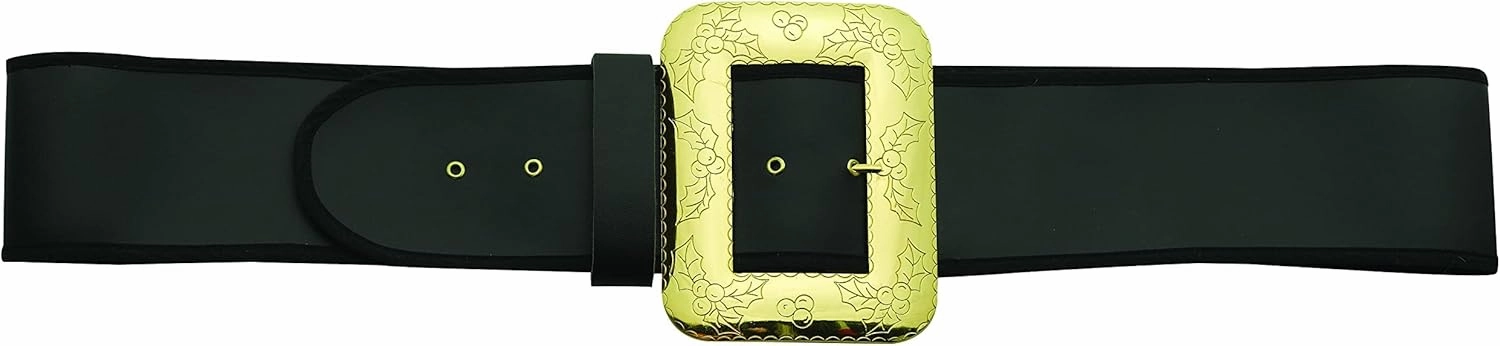 Halco Santa Belt with Decorative Cast Buckle Size XL 56-64 Black 3.5" Wide Naugahyde Gilt Buckle Prong 6 Eyelets Deluxe Quality