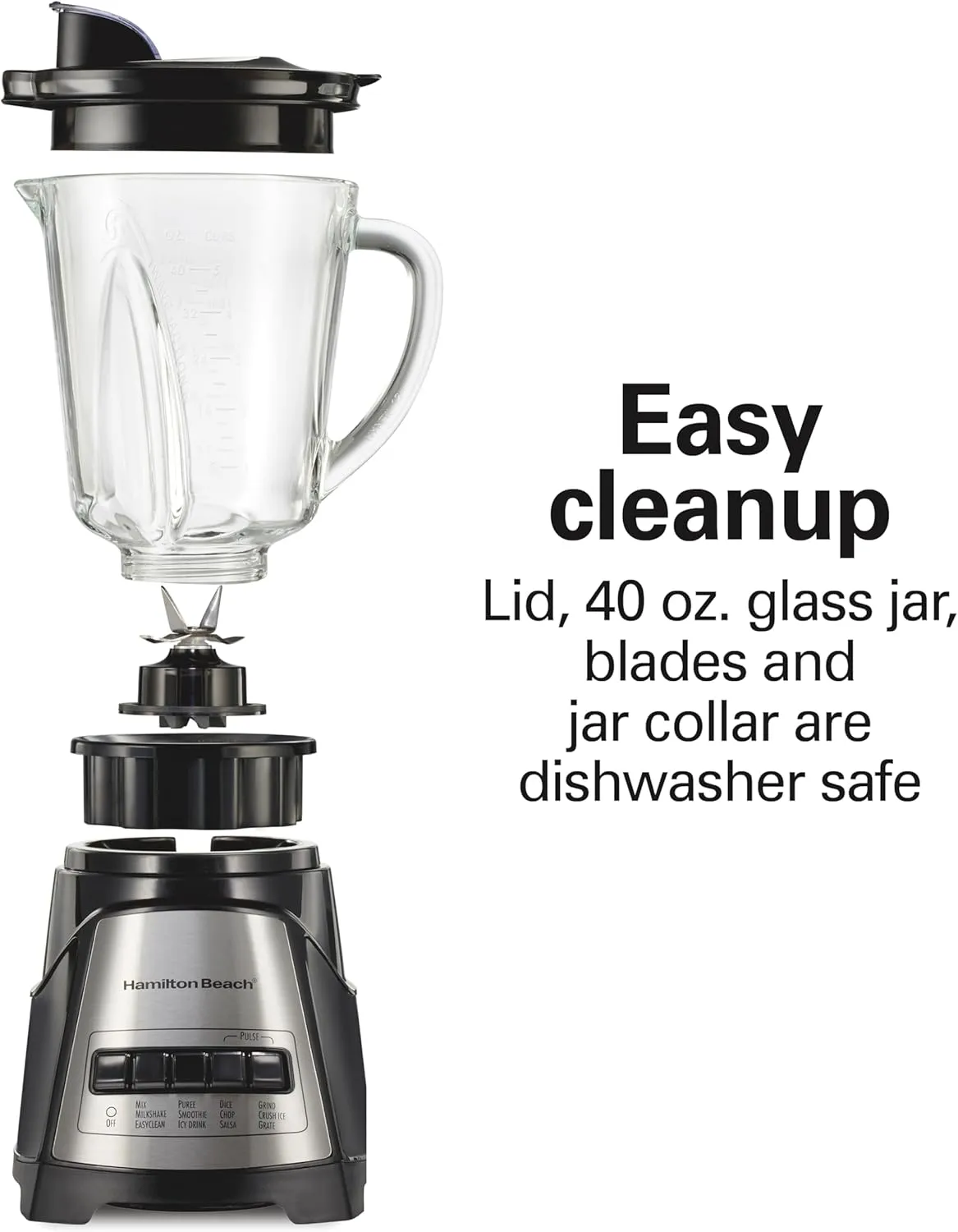 Hamilton Beach Power Elite Wave Action Blender For Smoothies, 40 Oz Glass Jar, 12 Functions Including Puree, Crush Ice, Black, 700 Watts, Black (58148A)