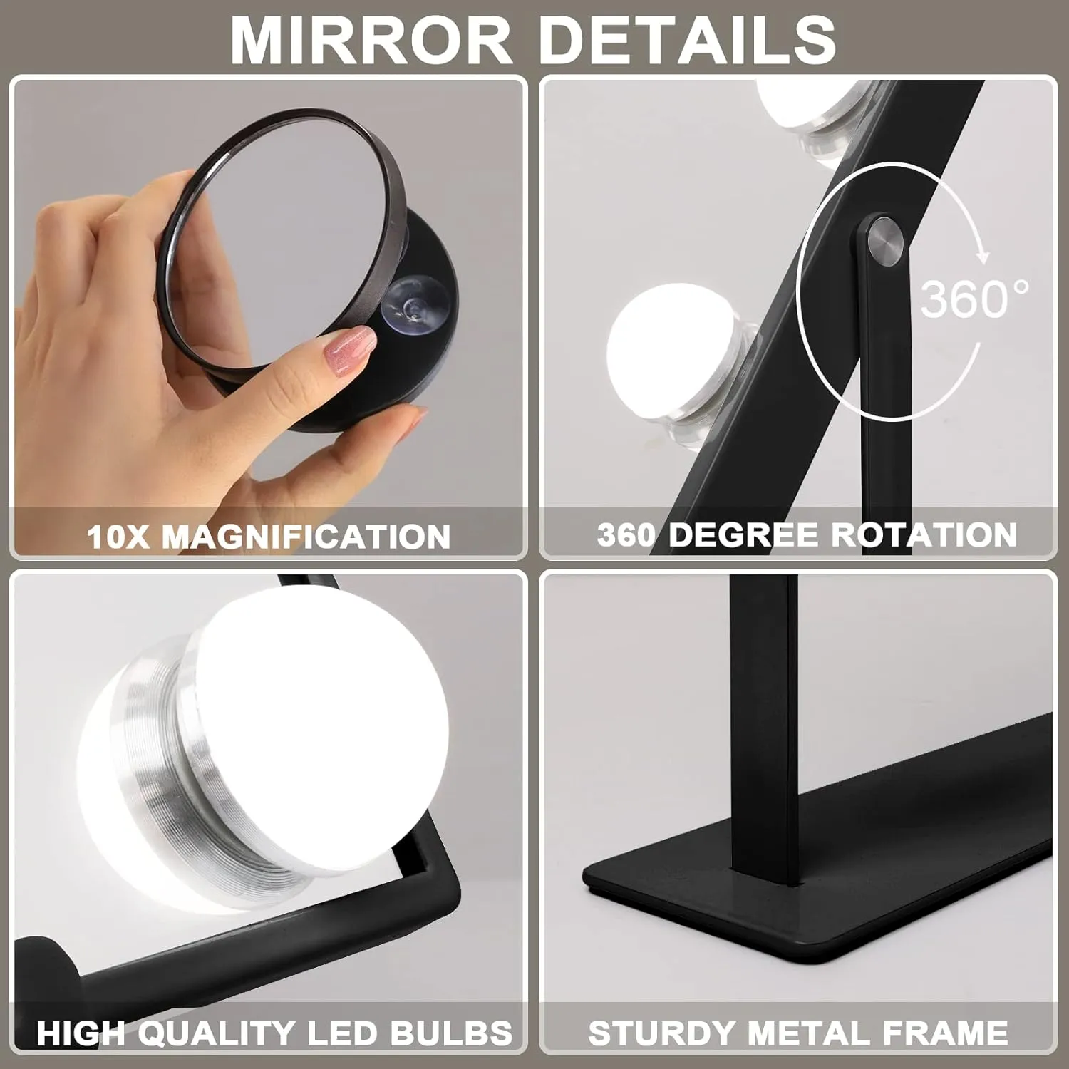 Hansong Vanity Mirror with Lights and Wireless Charging Hollywood Mirror with Lights and Phone Holder 12 LED Bulb Music Speaker Makeup Mirror with Lights 3 Color Lighting Modes Black