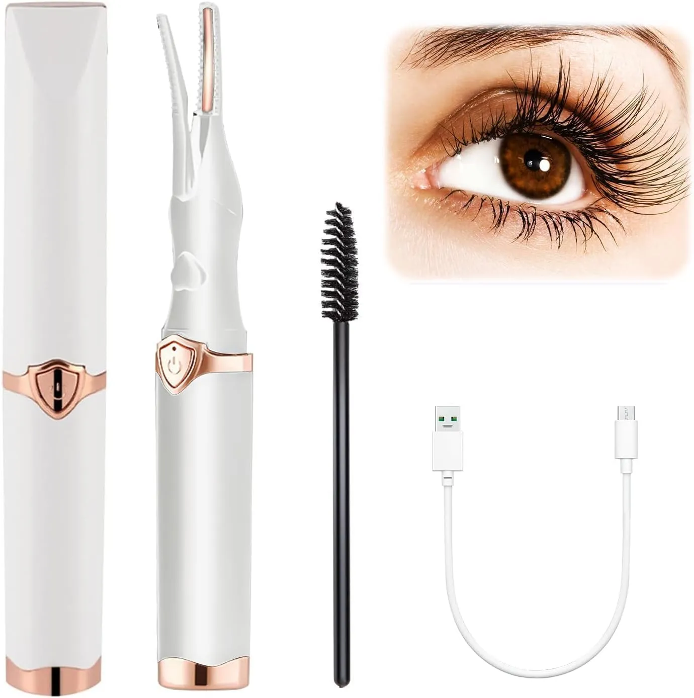 Heated Eyelash Curler, 2 in 1 Clip-Type Design, USB Rechargeable Electric Eyelash Curler, 3 Heat Modes, Natural Curling 24 Hours Long Lasting, Beauty Tools for Women (White)