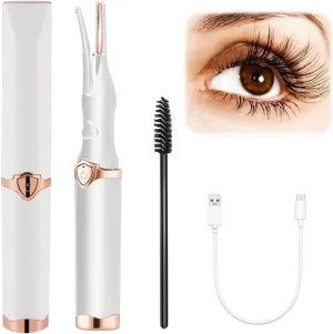 Heated Eyelash Curler, 2 in 1 Clip-Type Design, USB Rechargeable Electric Eyelash Curler, 3 Heat Modes, Natural Curling 24 Hours Long Lasting, Beauty Tools for Women (White)