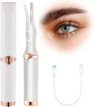 Heated Eyelash Curler for Women, Portable Eyelash Curler Eyelash, Mini Electric Eyelash Curler Rechargeable, Quick Curling Long-Lasting, Makeup Tools Gift for Women Girls (Black) (White)