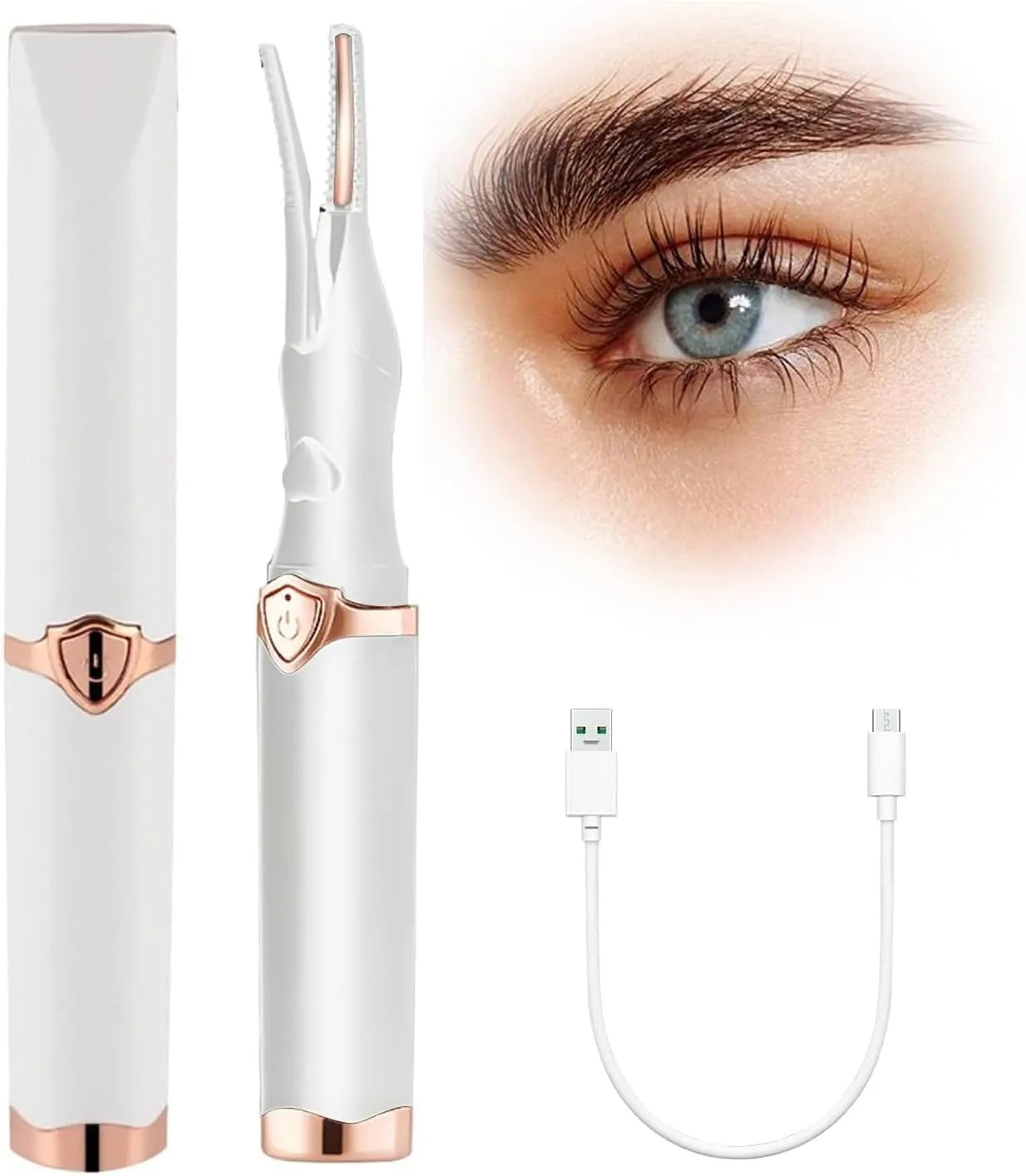 Heated Eyelash Curler for Women, Portable Eyelash Curler Eyelash, Mini Electric Eyelash Curler Rechargeable, Quick Curling Long-Lasting, Makeup Tools Gift for Women Girls (Black) (White)