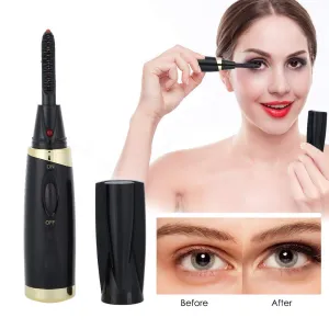 Heated Eyelash Curler, Mini Electric Eyelash Mascara Curling Long Lasting Heated Eye Lashes Curler Eyelash Curling Makeup Tools Valentine's Gifts for Girls(Black)