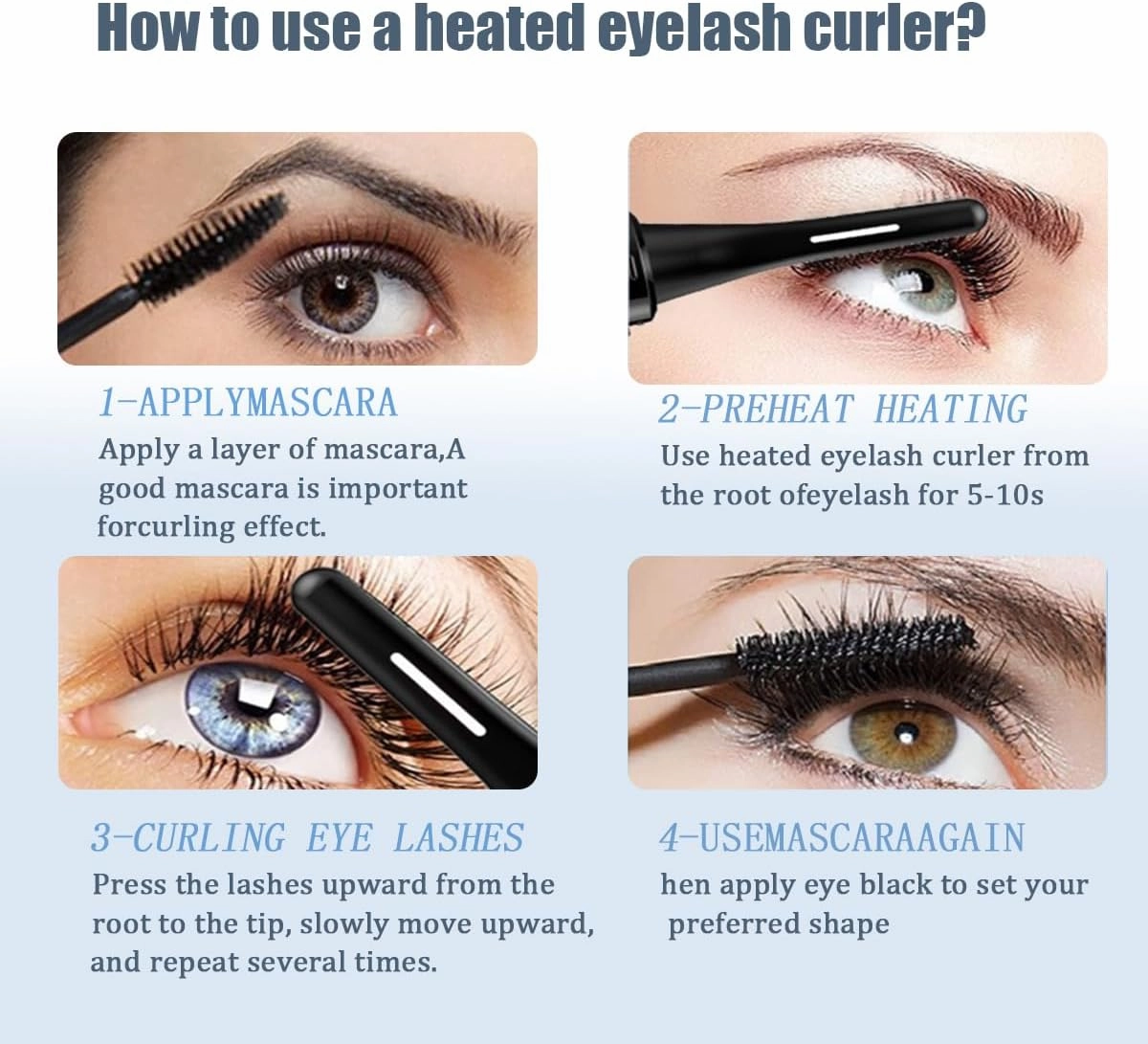 Heated Eyelash Curler, Eyelash Lift, Electric Eyelash Curler, Heats Up in 8 Seconds, Features 4 Heating Modes, Long Lasting 24 Hours, with LED Display (Black)