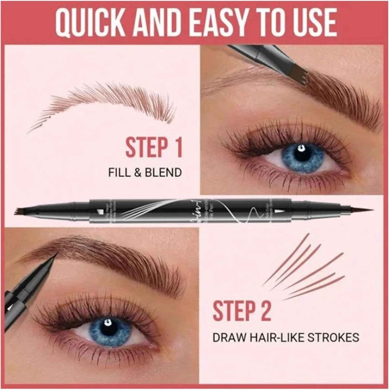 Hellokiss Liquid Eyebrow Pen, Microblading Eyebrow Pencil, Double Head Liquid Eyebrow Pencil, 2in 1 Liquid Eyebrow Pencil, Waterproof Natural Eyebrow Pen