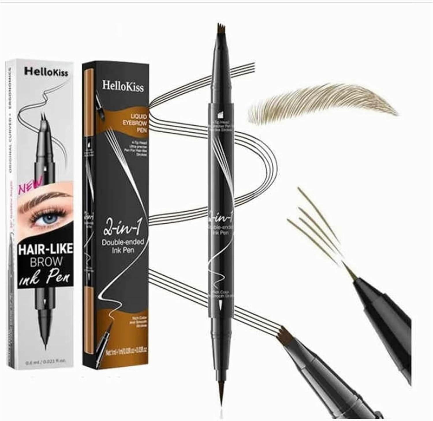 Hellokiss Liquid Eyebrow Pen, Microblading Eyebrow Pencil, Double Head Liquid Eyebrow Pencil, 2in 1 Liquid Eyebrow Pencil, Waterproof Natural Eyebrow Pen