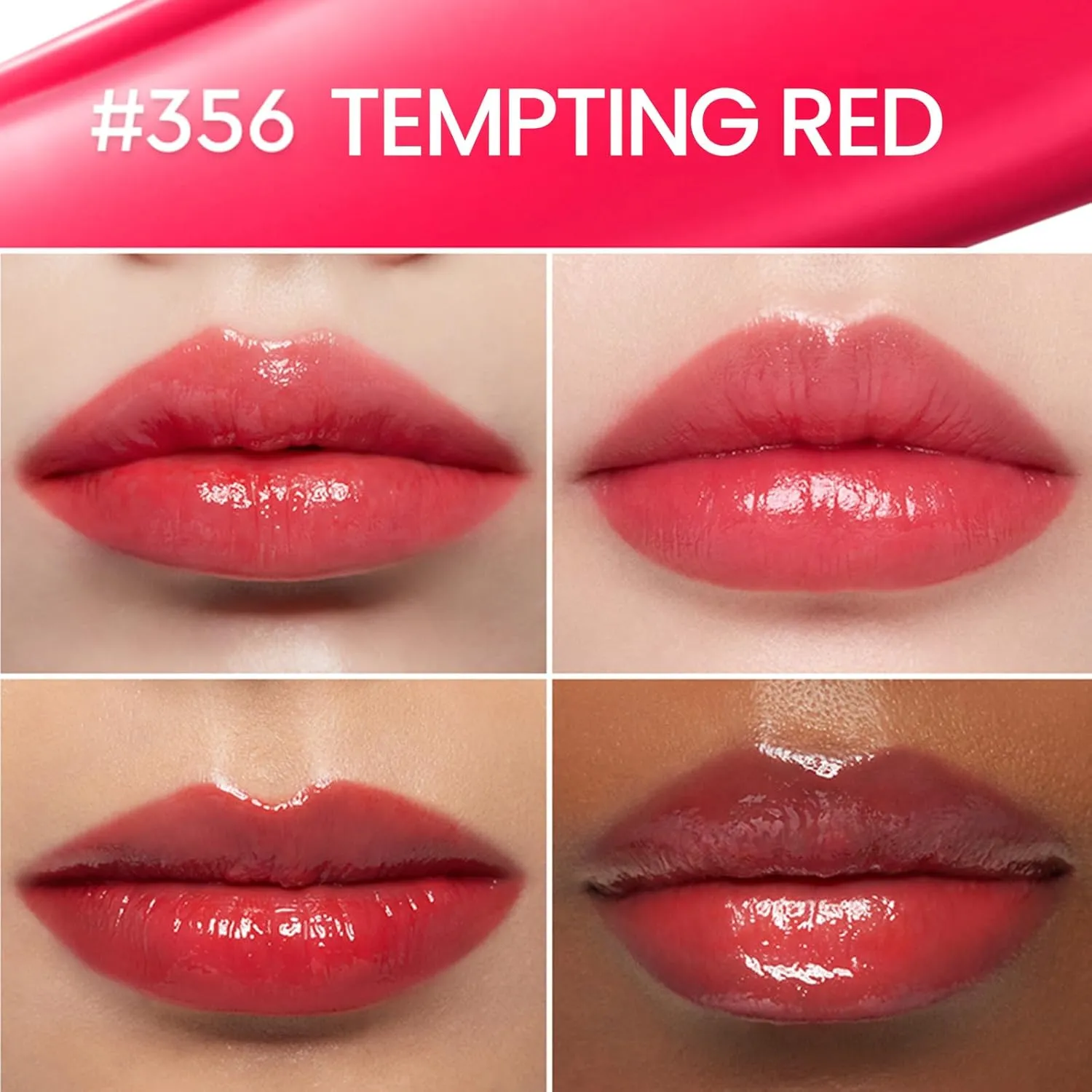 HERA Sensual Nude Balm Moisturizing Lipstick #356 TEMPTING RED | Glossy Lip Serum including Ceramide, Hydrating & Nourishing, Sheer Color & Smooth Finish, Korean Makeup, 0.12 oz. (3.5g)
