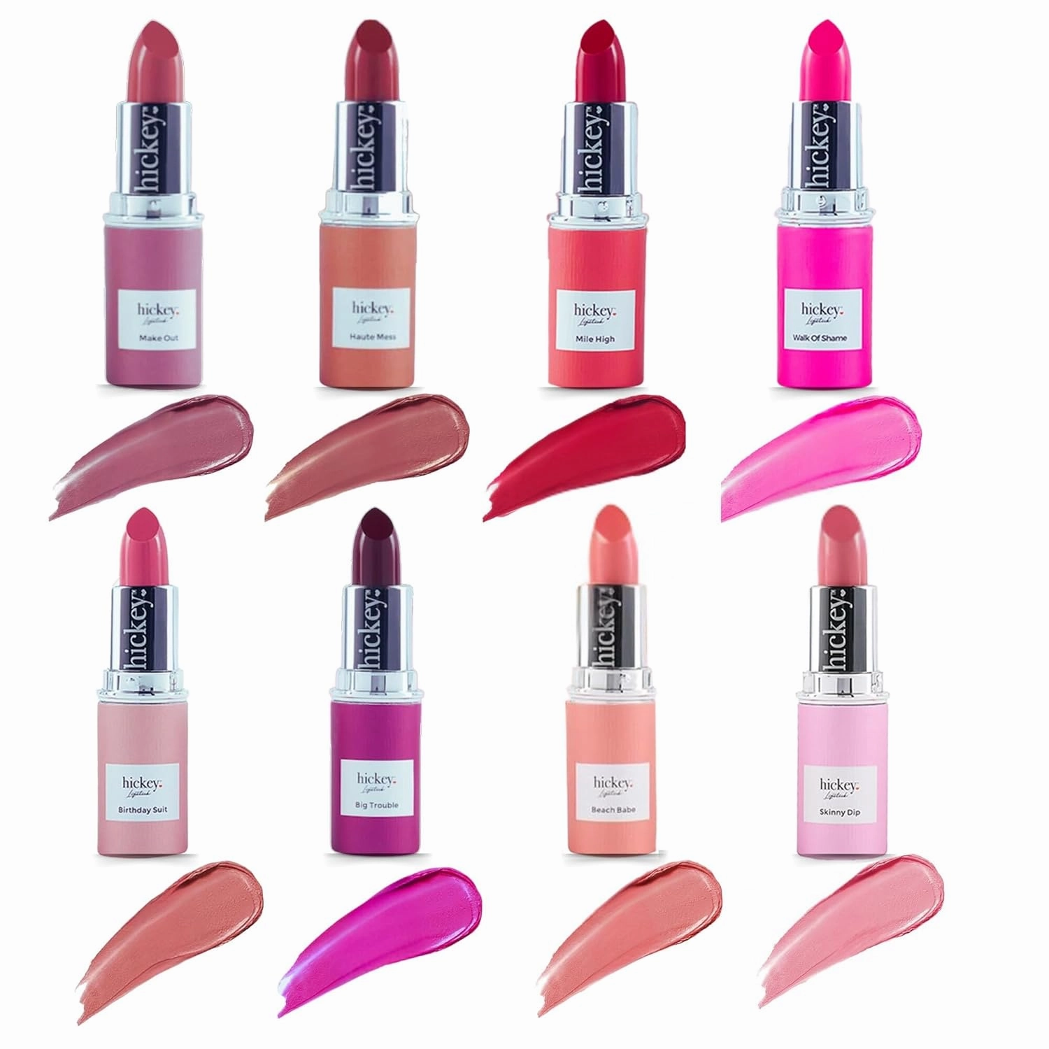 Hickey Lipstick Organic, Long Lasting Gluten Free Lipstick REFILL Collection THE VAULT COLLECTION - 8 Refill Shades Red, Hot Pink, Nude, Light Pink, Coral, Berry, Mauve, Terracotta