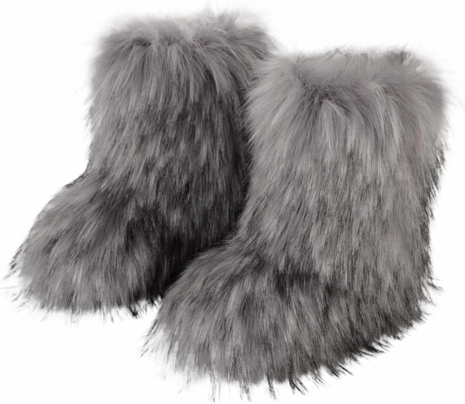 HINDOLA Womens Faux Fur Boots Fuzzy Fluffy Furry Round Toe Suede Boots Winter Comfy Plush Warm Snow Boots Comfortable Winter Ankle Booties Anti Slip Outdoor Indoor Flat Shoes