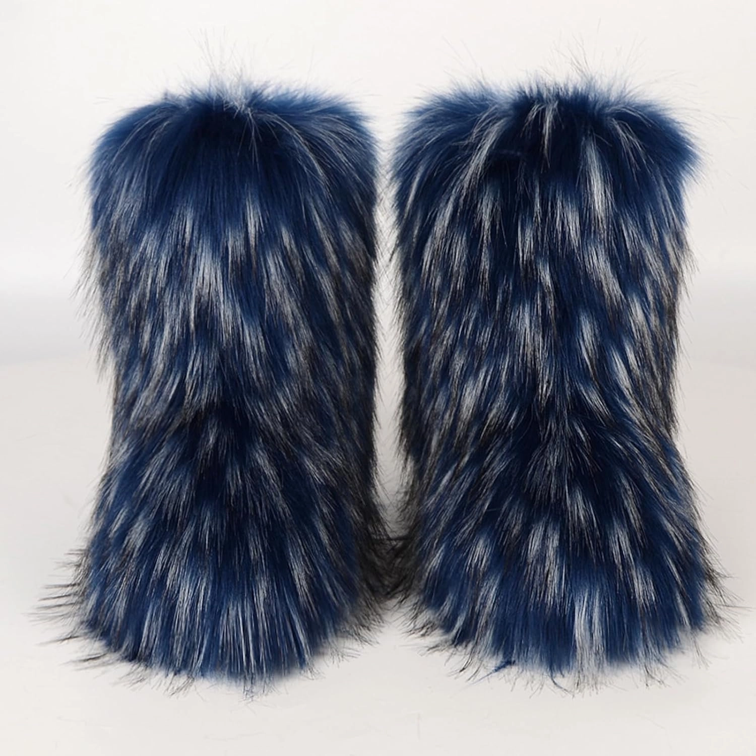 HINDOLA Womens Faux Fur Boots Fuzzy Fluffy Furry Round Toe Suede Boots Winter Comfy Plush Warm Snow Boots Comfortable Winter Ankle Booties Anti Slip Outdoor Indoor Flat Shoes