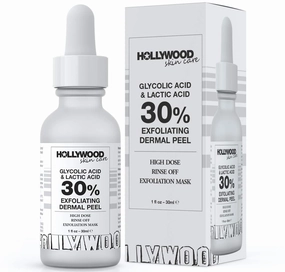 HOLLYWOOD Glycolic Acid Professional Chemical Peel for Face at Home - Intense Alpha Hydroxy Acid Skin Peel For Acne Scars, Collagen Boost, Wrinkles, Fine Lines - Liquid Exfoliant for Face Peel Mask
