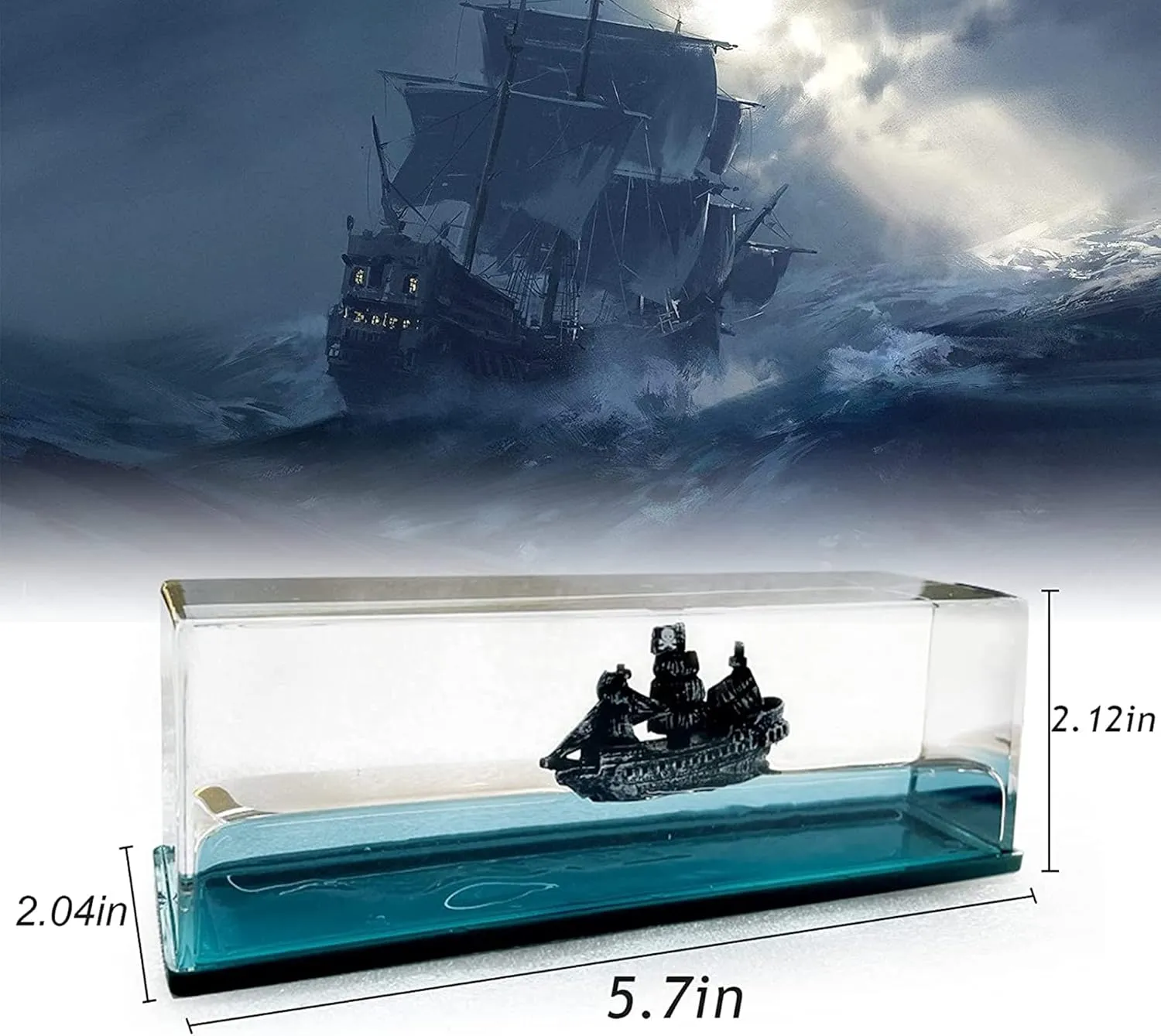 Honsheng Unsinkable Black Pearl Pirate Simulator Toy Wavey Boat in a Box Liquid Wave Cruise Fluid Ship Decoration Ornament for Car Decoration Paperweight Desk Toy Gifts