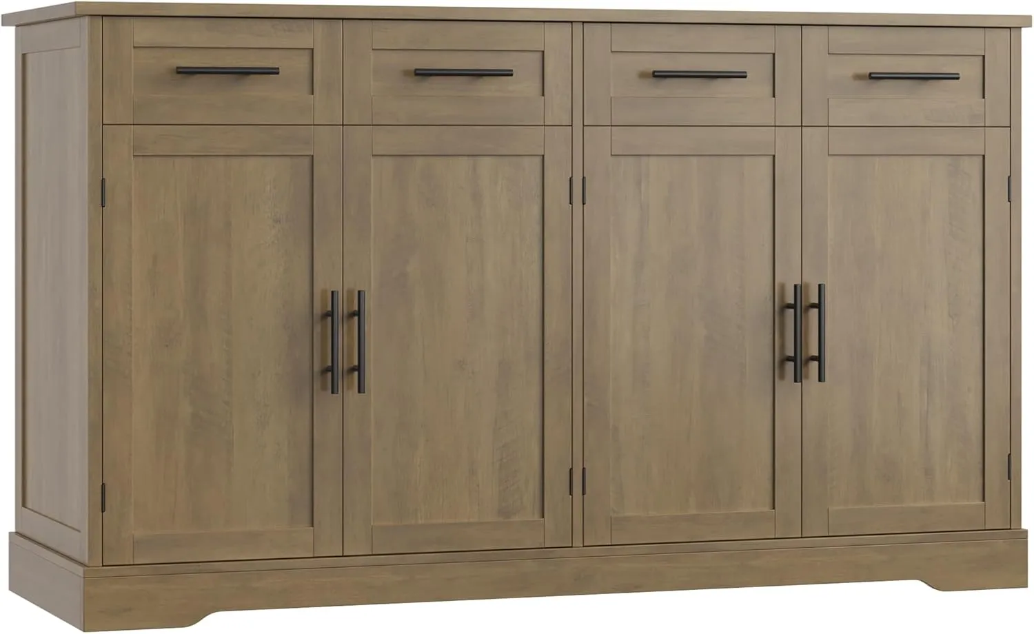 HOSTACK 60" Large Buffet Sideboard with Storage, 36" Tall Kitchen Buffet Storage Cabinet with 4 Drawer, Modern Coffee Bar Cabinet with Black Handle, Long Sideboard Table for Living Room, Rustic Brown