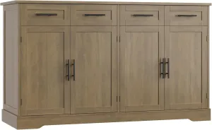 HOSTACK 60" Large Buffet Sideboard with Storage, 36" Tall Kitchen Buffet Storage Cabinet with 4 Drawer, Modern Coffee Bar Cabinet with Black Handle, Long Sideboard Table for Living Room, Rustic Brown