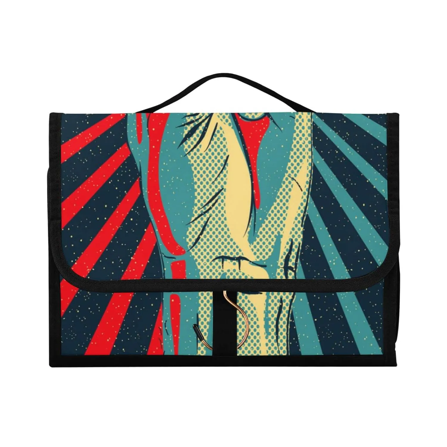 Human Hand Rock and Roll Sign on Red Black Sunshine Lights 1 PC Hanging Toiletry Wash bag Portable Makeup Organizer Brush Storage Case Portable Travel Cosmetic with Hook
