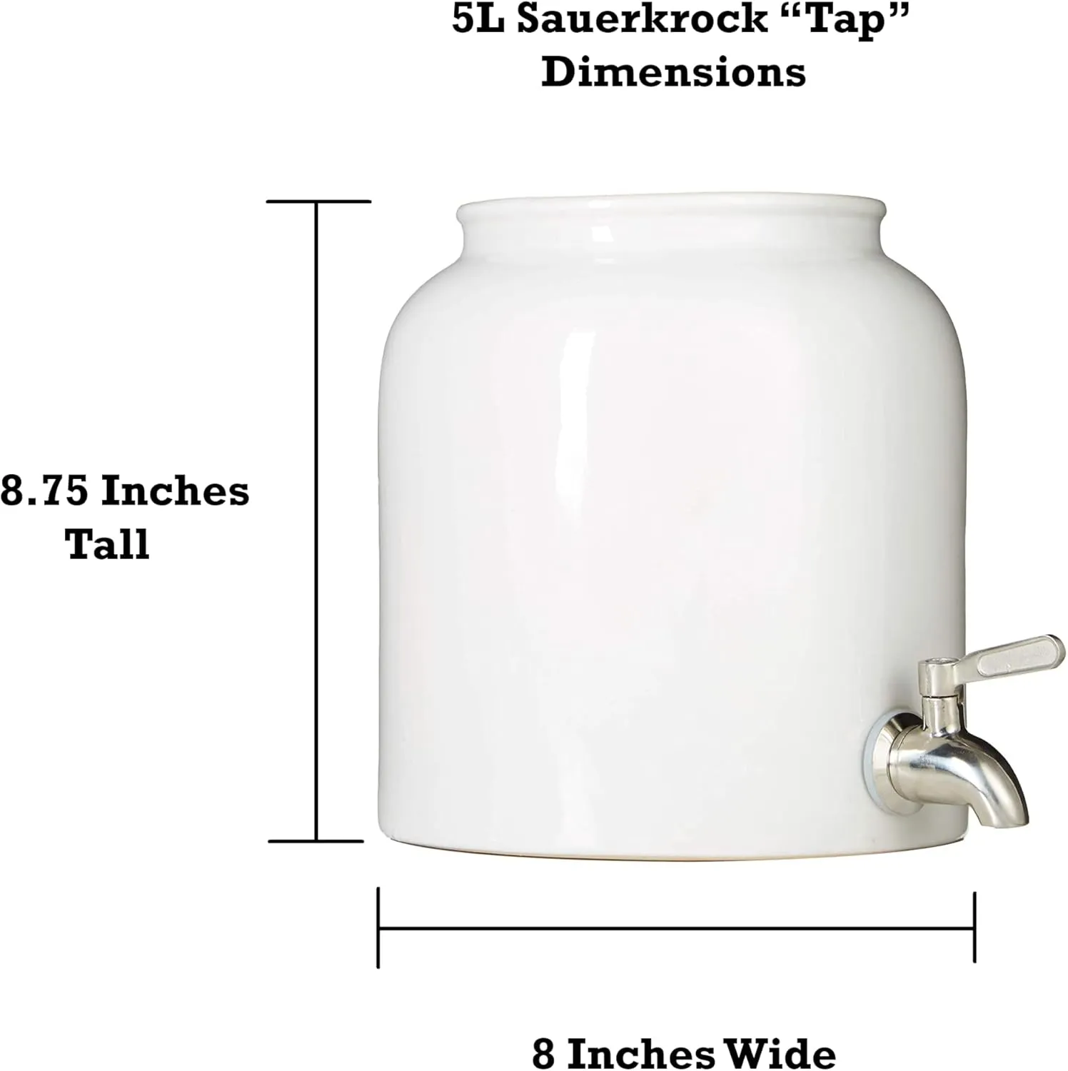 Humble House SAUERKROCK TAP Kombucha Crock with Stainless Steel Spigot and Cotton Cloth Cover - 5 Liter (1.3 Gallon) Ceramic Water Dispenser Jar in Classic Black for Continuous Brewing