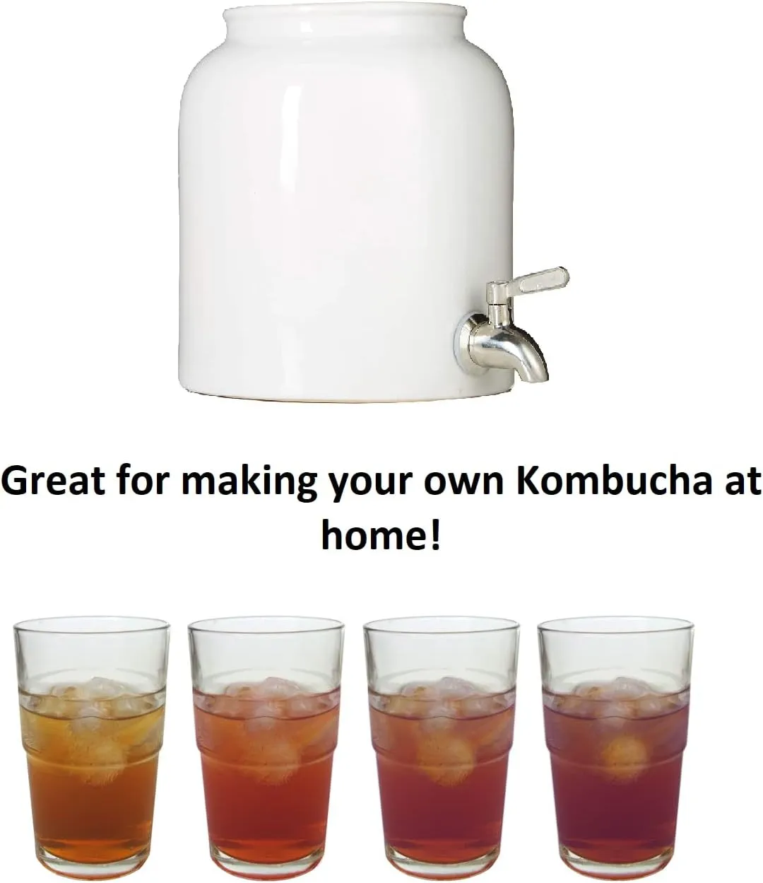 Humble House SAUERKROCK TAP Kombucha Crock with Stainless Steel Spigot and Cotton Cloth Cover - 5 Liter (1.3 Gallon) Ceramic Water Dispenser Jar in Classic Black for Continuous Brewing