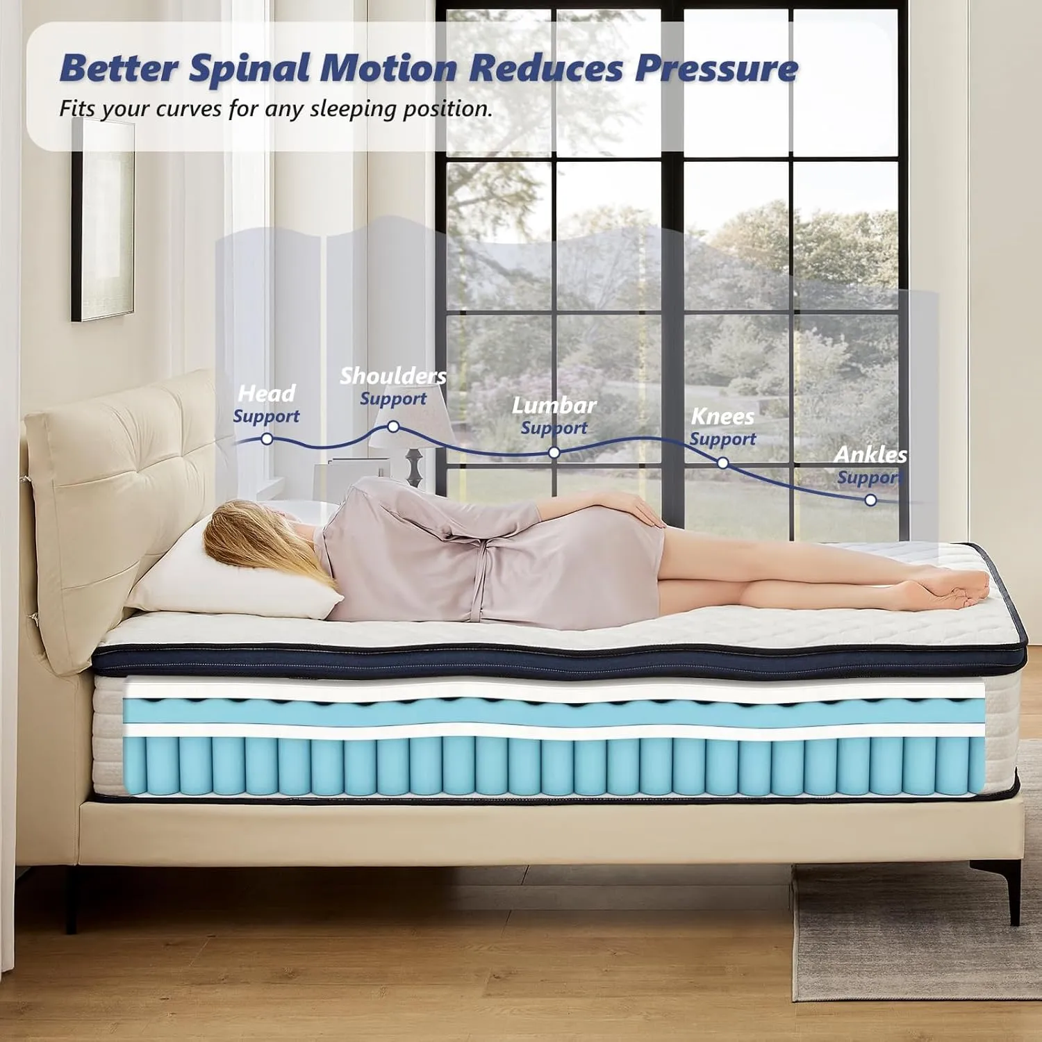 Hybrid Mattress King 14 Inch Mattress King Size - Memory Foam & Pocket Springs, Pressure Relief, Medium Firm Comfort, Motion Isolation, Ideal for All Sleep Positions, CertiPUR-US Certified