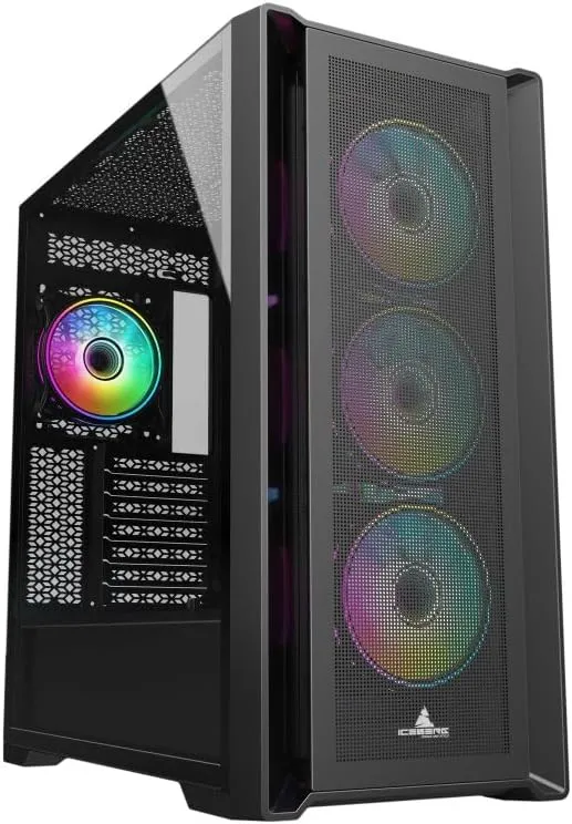 Iceberg Titan M16 Plus Extended ATX (eATX) Full Tower Gaming PC Case Full-Side Tempered Glass Seven (7) Included aRGB Fans (Black)