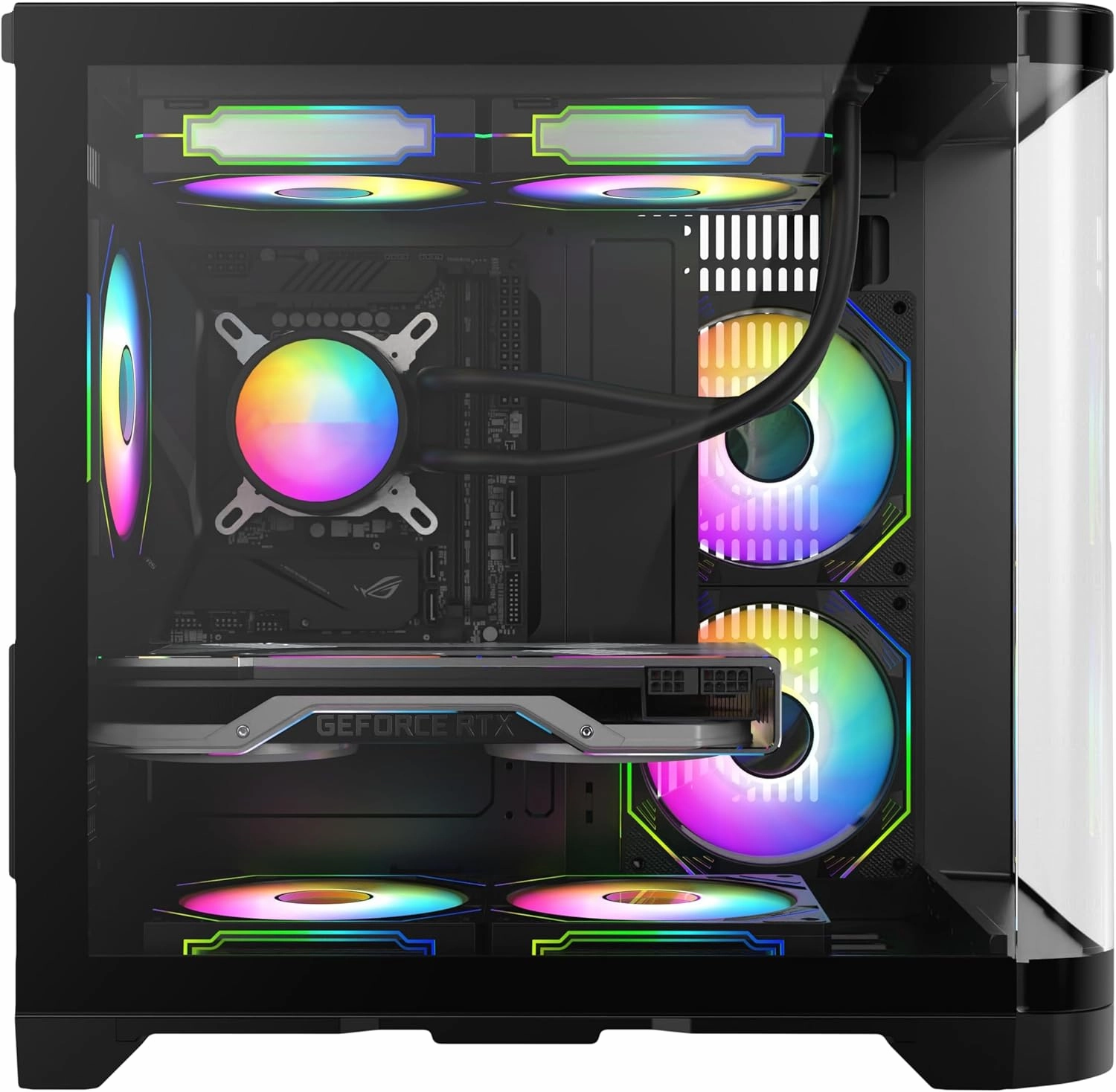 Iceberg Crystal Wave M Micro ATX Tower Gaming PC Case Full-View Panoramic Curved Tempered Glass 3 Included aRGB Fans (Black)