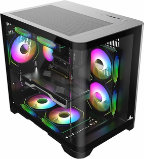 Iceberg Crystal Wave M Micro ATX Tower Gaming PC Case Full-View Panoramic Curved Tempered Glass 3 Included aRGB Fans (Black)