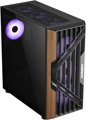 Iceberg Wood Vector EATX Full Tower Gaming PC Case Full-View Panoramic Tempered Glass Includes Seven (7) aRGB Fans (Black)