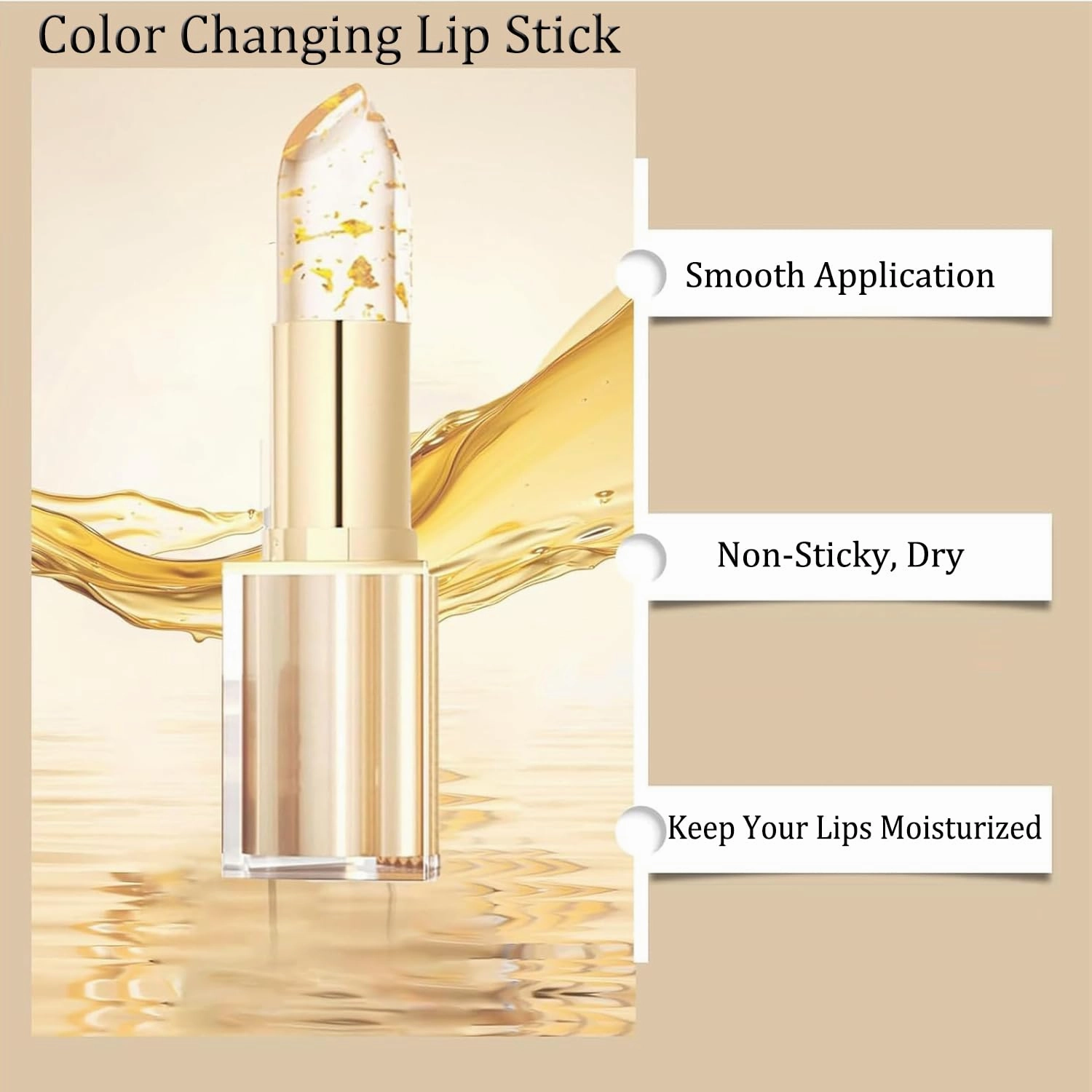 Imaginaryl Lip Color, Imaginary Lipstick, Women'S Gold Foil Color Changing Anti-Smudge Lipstick，Long Lasting 24 Hours, Deep Nourishment (1pc)