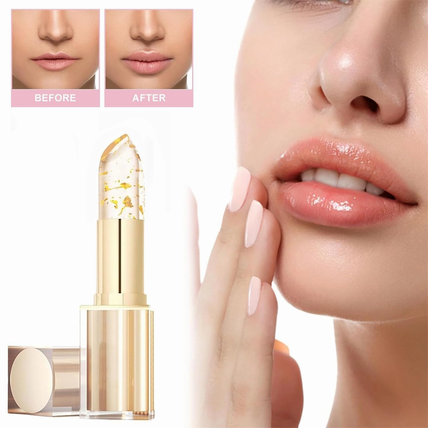 Imaginaryl Lip Color, Imaginary Lipstick, Women'S Gold Foil Color Changing Anti-Smudge Lipstick，Long Lasting 24 Hours, Deep Nourishment (1pc)