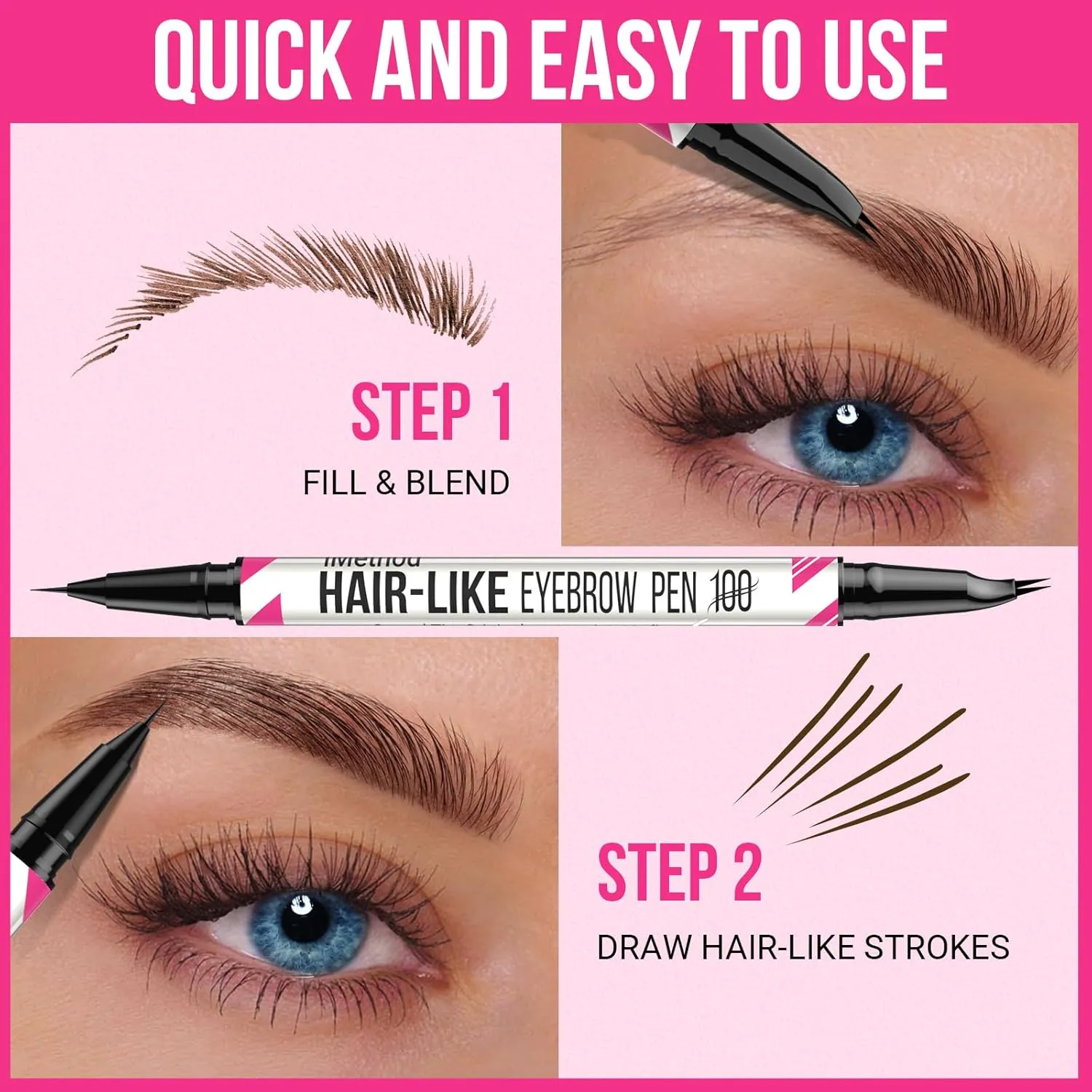 iMethod Curved Eyebrow Pen - 2-in-1 Dual-Ended Microblading Eyebrow Pencil with Curved Tip and Precise Brush-Tip, Brow Pen for Natural Hair-Like Brows, Lasts All-Day, Brown