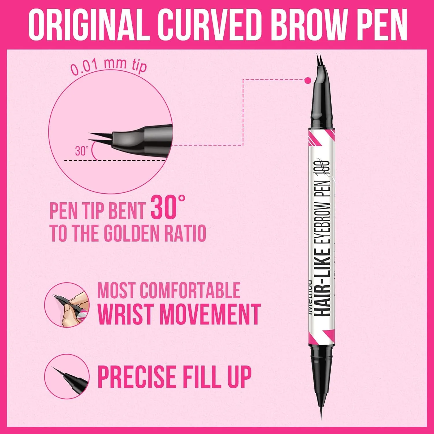 iMethod Curved Eyebrow Pen - 2-in-1 Dual-Ended Microblading Eyebrow Pencil with Curved Tip and Precise Brush-Tip, Brow Pen for Natural Hair-Like Brows, Lasts All-Day, Brown