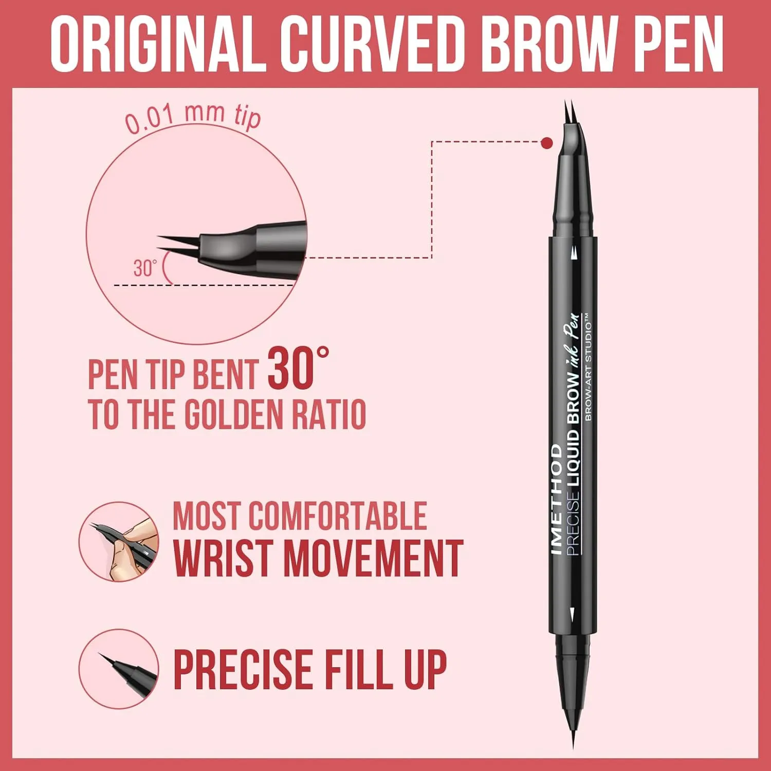 iMethod Curved Eyebrow Pen - Eyebrow Pencil, Brow Pencil 2-in-1 Dual-Ended Microblading Eyebrow Pen with Micro-Fork-Tip and Precise Brush-Tip Create Natural Hair-Like Brows, Last All-Day, Brown