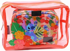 Impressions Vanity 2 PCs Disney Stitch Clutch Set for Makeup Accessories, Water Resistant Zippered Travel Cosmetic Bag Organizer for Makeup Brush, Lipstick, Skincare, and Toiletries (Coral)