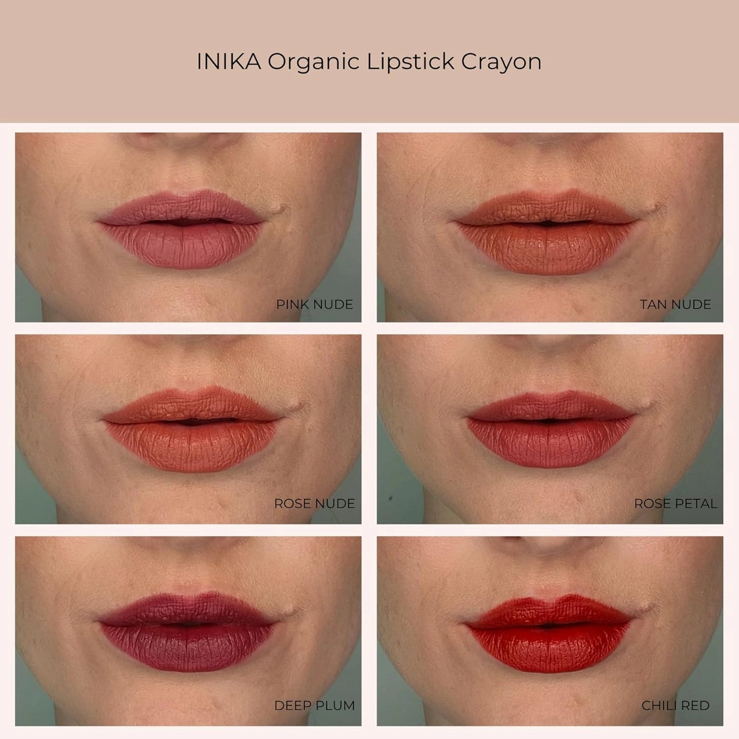 INIKA Organic Long Lasting Lipstick Crayon with Vegan Lipstick and Organic Lip Liner, Hypoallergenic, Cruelty-Free, Matte Finish, Enriched with Vitamin E and Coconut Oil, Tan Nude, 3 g