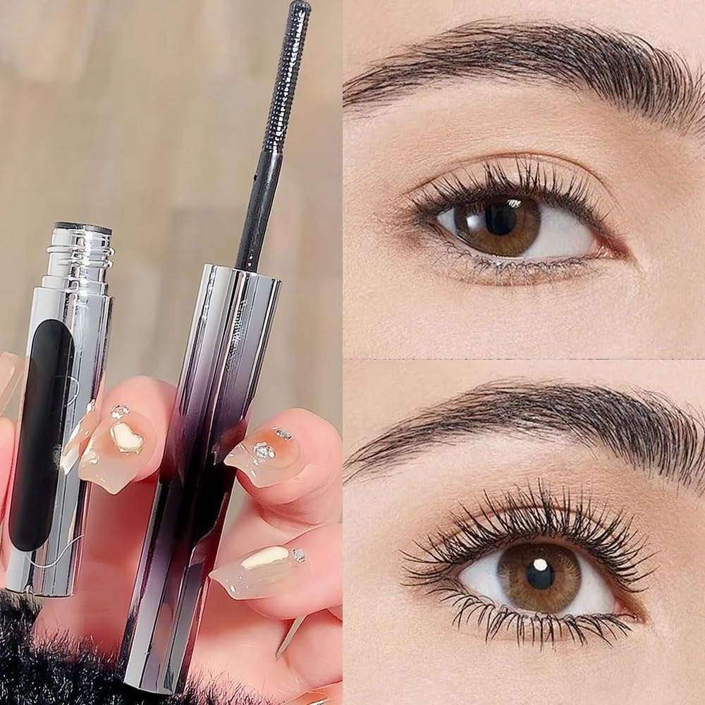 Iron Wand Mascara, Upgraded Waterproof Black Washable Metal Mascara, Metal Rod Mascaras, Long Lasting Lash Extensions Mascaras, Metals Wand Mascar, 3D Curling Eyelash Iron Mascar (Brown-2pcs)