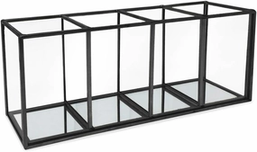 Isaac Jacobs 4-Compartment Organizer- Makeup Brush Holder- Vintage Style Brass and Glass Storage Solution with Mirror Base- Office, Bathroom, Kitchen Supplies and More (Black)