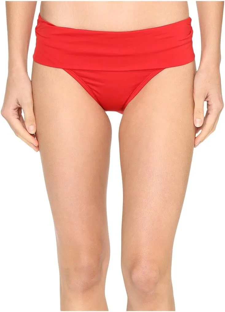 Jantzen Women's Solid Shirred Fold-Over Waist Full Coverage Swimsuit Bikini Bottom, Lipstick Red, 12