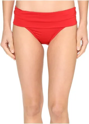 Jantzen Women's Solid Shirred Fold-Over Waist Full Coverage Swimsuit Bikini Bottom, Lipstick Red, 12