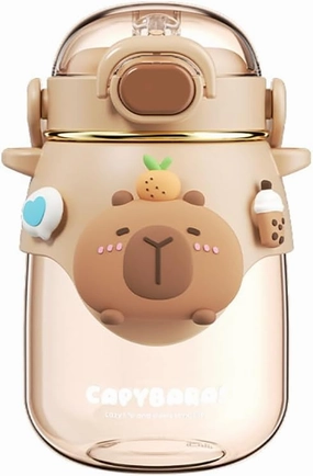 Kawaii Capybara Water Bottle with Straw and Strap, 27.7 oz Portable Stylish Leakproof Drinking Cups,Durable Hand Strap Bottle for Kids Teen Girls