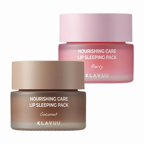 Klavuu Lip Mask Set (2PCS) – Overnight Deep Hydrating Korean Lip Balm Treatment for Very Dry, Chapped Lips | Lip Lightening & Plumping with Instant Hydration | Gentle Exfoliating (Berry & Coconut)