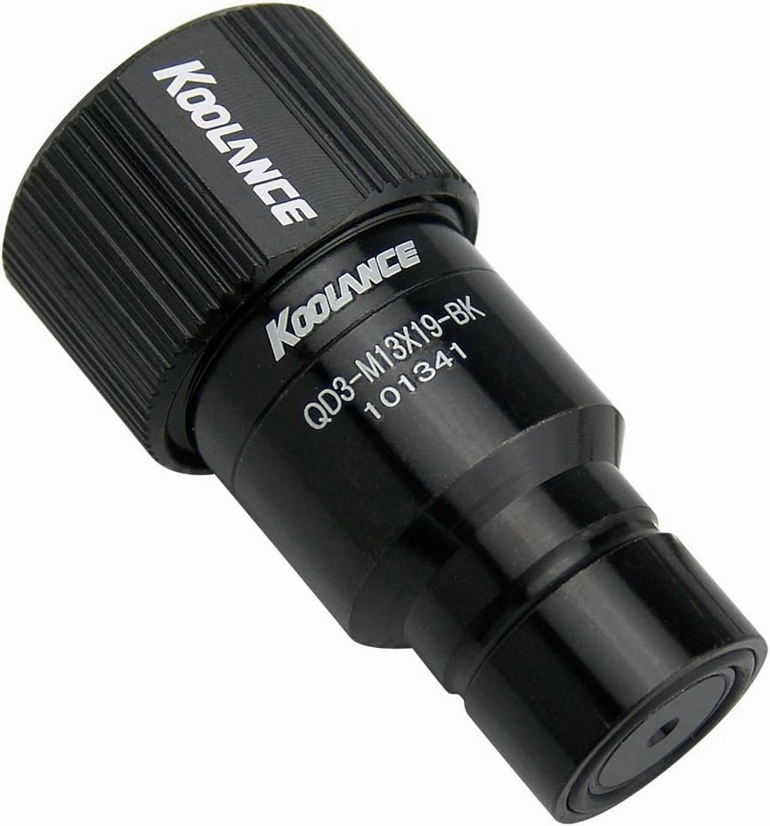 Koolance QD3 Male Quick Disconnect No-Spill Coupling, Compression for 10mm x 13mm (3/8in x 1/2in), Black