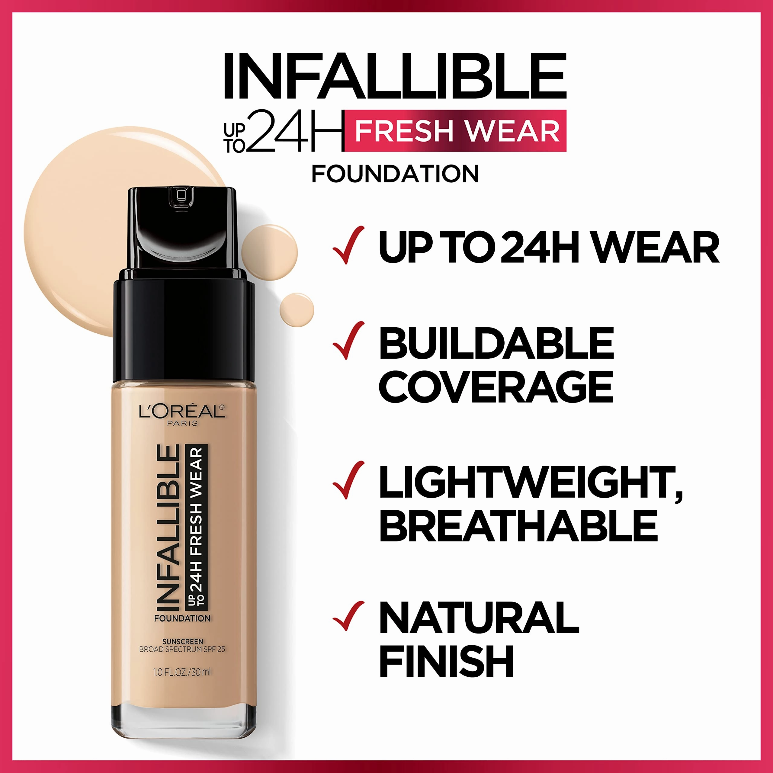 L’Oréal Paris Makeup Infallible Up to 24 Hour Fresh Wear Foundation, Golden Amber, 1 fl; Ounce (Pack of 2)
