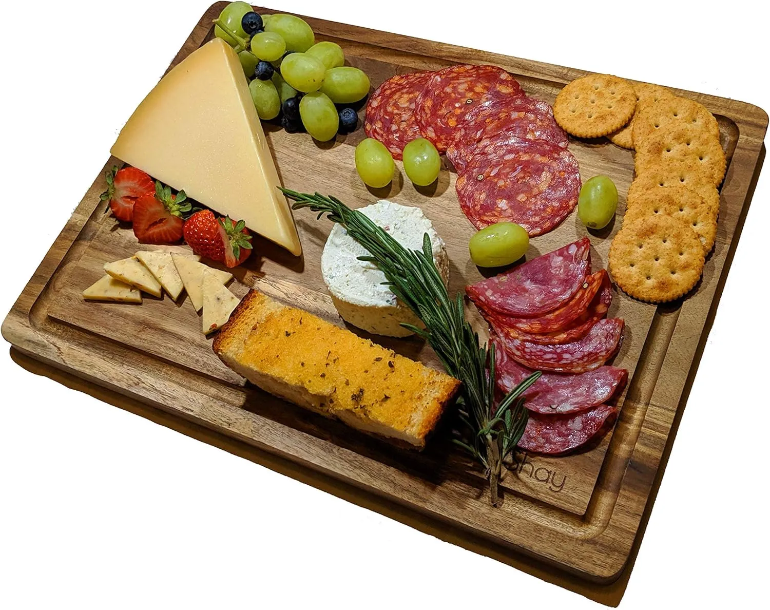 Large Acacia Wood Cutting Board Non Slip with Juicegroove, Wooden Chopping Board for Kitchen Countertop, 16x12 inches, by Shay (With Rubber Feet, 16x12)
